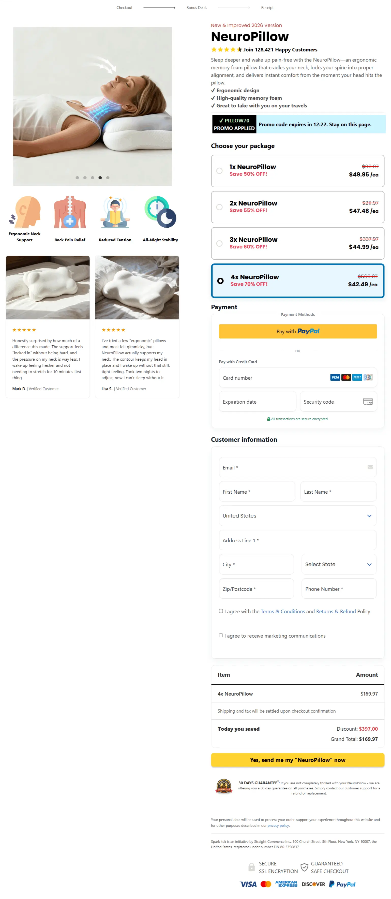 neuropillow secure checkout page